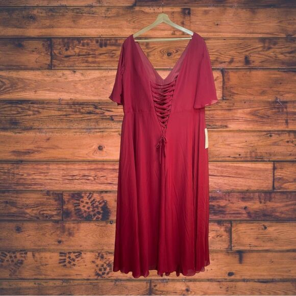 Lavetir A-Line V-Neck Half Sleeves Split Side Chiffon Mulberry Bridesmaid Dress - Picture 4 of 13